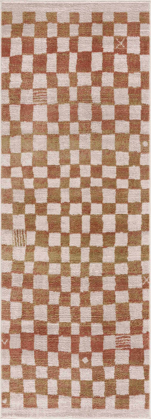 Benjy Irregular Checkboard Rug - Cream&Salmon