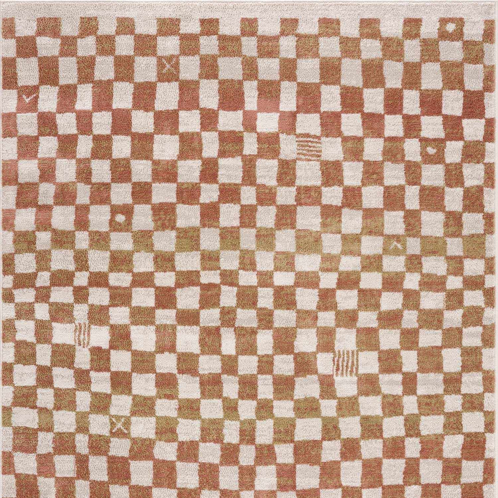 Benjy Irregular Checkboard Rug - Cream&Salmon
