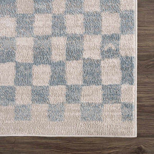 Benjy Cream & Light Blue Checkered Area Rug