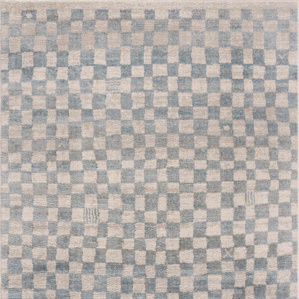 Benjy Cream & Light Blue Checkered Area Rug