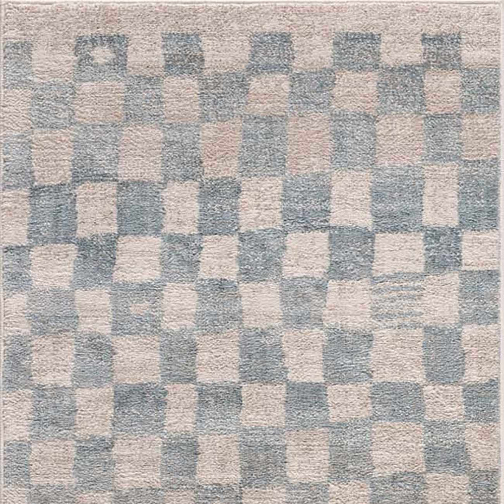 Benjy Cream & Light Blue Checkered Area Rug