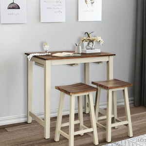 3 Piece Farmhouse Counter Height Kitchen Pub Table Set with 2 Saddle Bar Stools