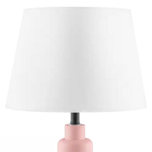 Small Pink Desk Light Table Lamp with White Fabric Shade for Bedside Nightstand