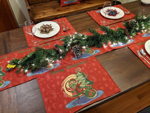Set of 4-Pieces Red Santa Claus Christmas Tapestry Placemats 13” x 19” (17615)
