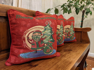 Red Santa Claus Christmas Woven Tapestry Throw Pillow Cover - 16" x 16" (17615)