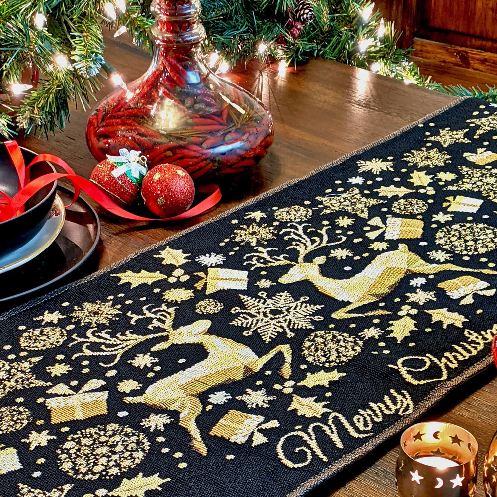 Magical Golden Reindeer Woven Tapestry Dining Table Runner