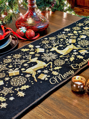 Magical Golden Reindeer Woven Tapestry Dining Table Runner