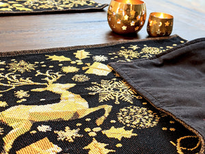 Set of 4-Pieces Magical Golden Reindeer Woven Tapestry Dining Table Placemats 13” x 19”