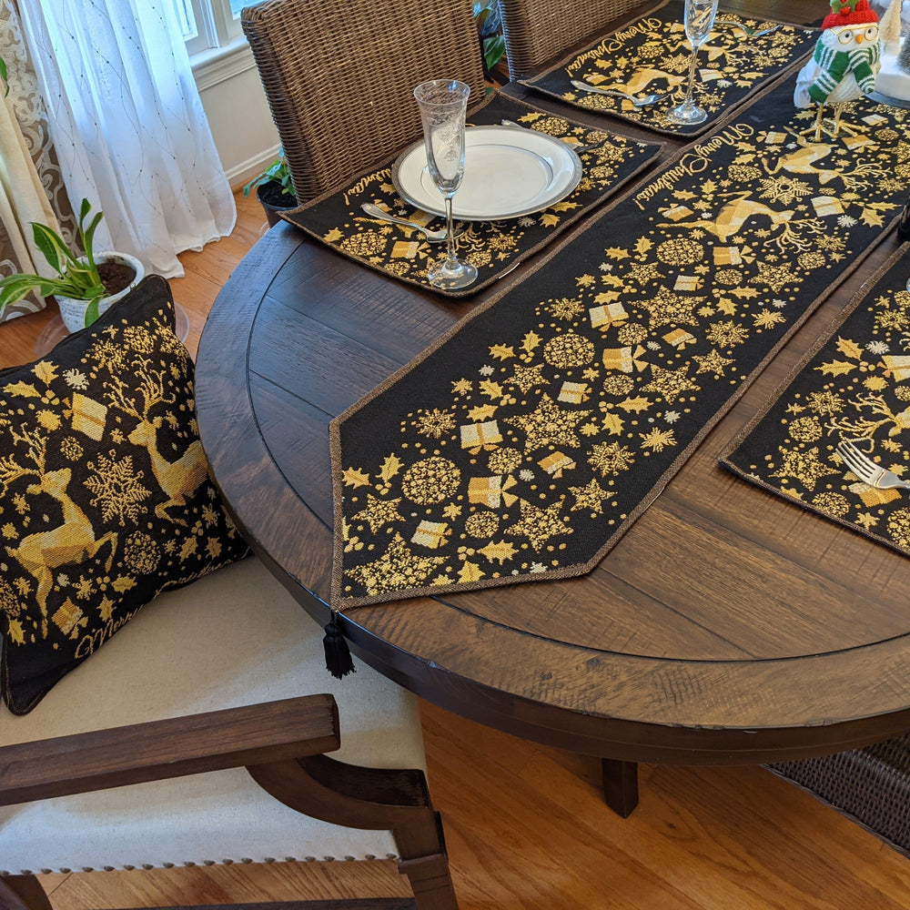 Magical Golden Reindeer Woven Tapestry Dining Table Runner