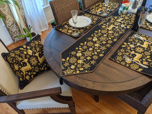 Magical Golden Reindeer Woven Tapestry Dining Table Runner