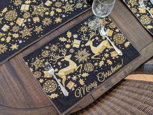 Set of 4-Pieces Magical Golden Reindeer Woven Tapestry Dining Table Placemats 13” x 19”