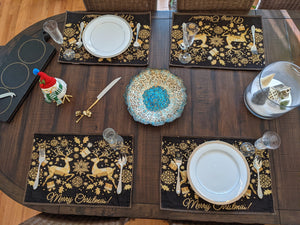 Set of 4-Pieces Magical Golden Reindeer Woven Tapestry Dining Table Placemats 13” x 19”