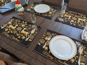 Set of 4-Pieces Magical Golden Reindeer Woven Tapestry Dining Table Placemats 13” x 19”