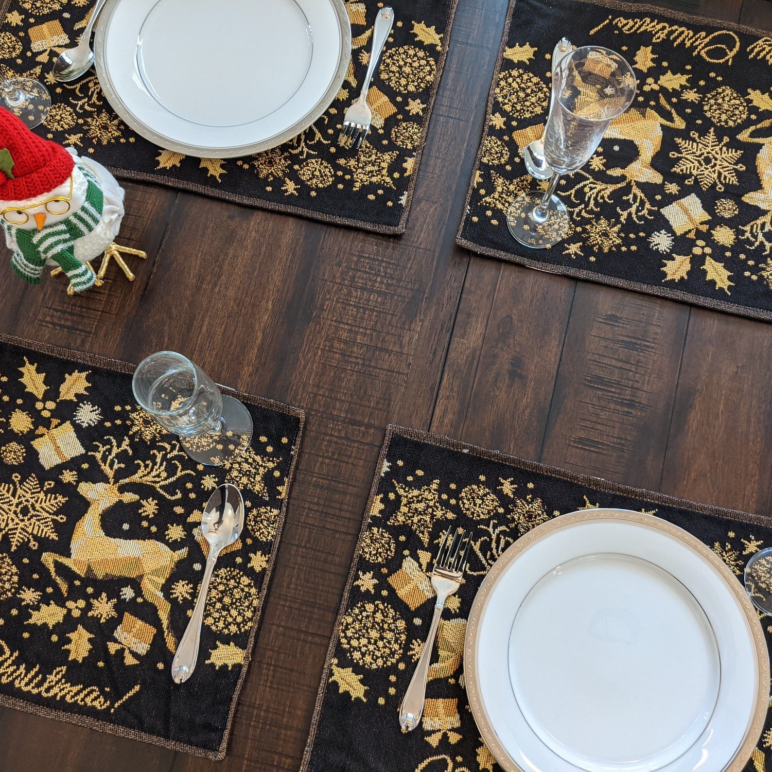 Set of 4-Pieces Magical Golden Reindeer Woven Tapestry Dining Table Placemats 13” x 19”