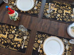 Set of 4-Pieces Magical Golden Reindeer Woven Tapestry Dining Table Placemats 13” x 19”