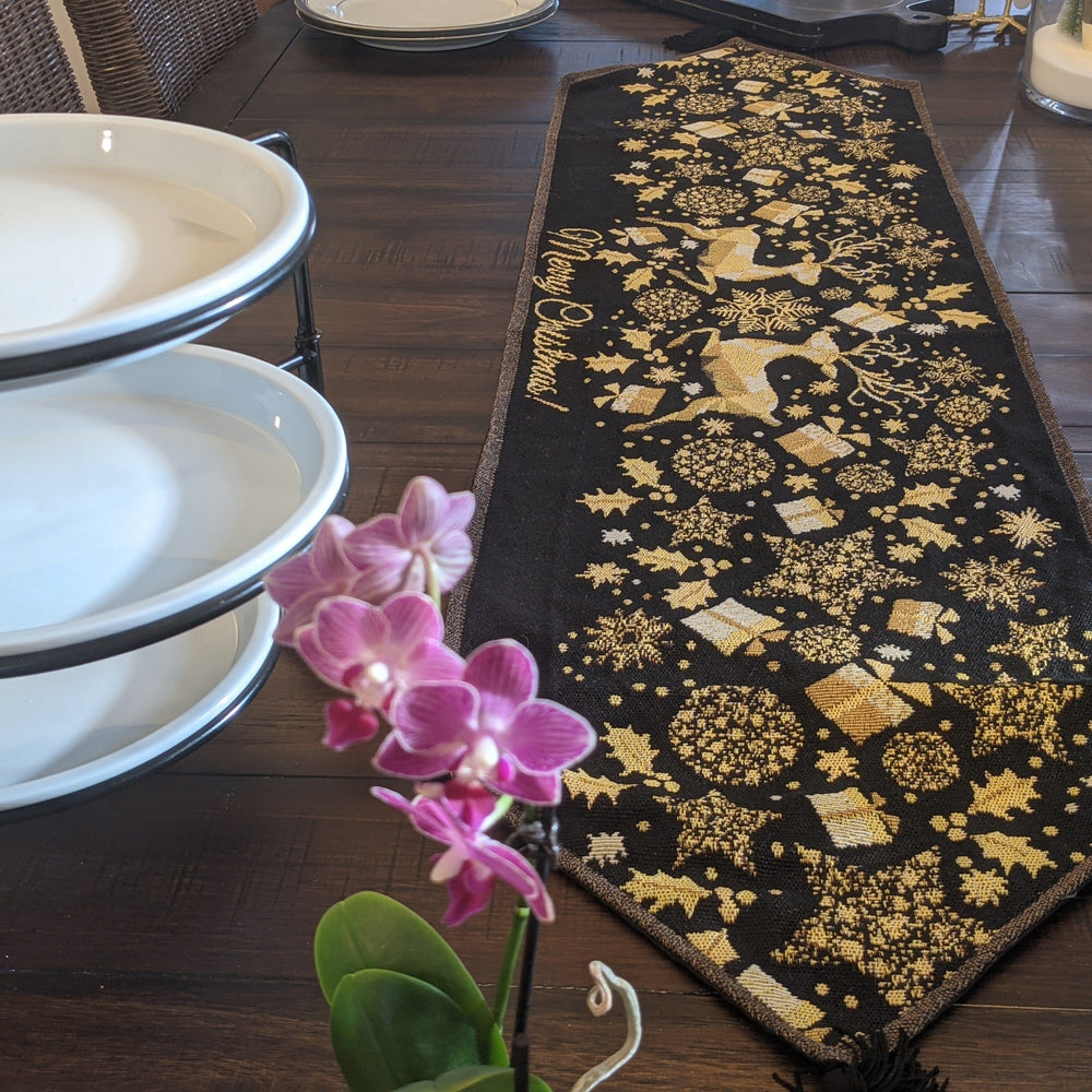 Magical Golden Reindeer Woven Tapestry Dining Table Runner