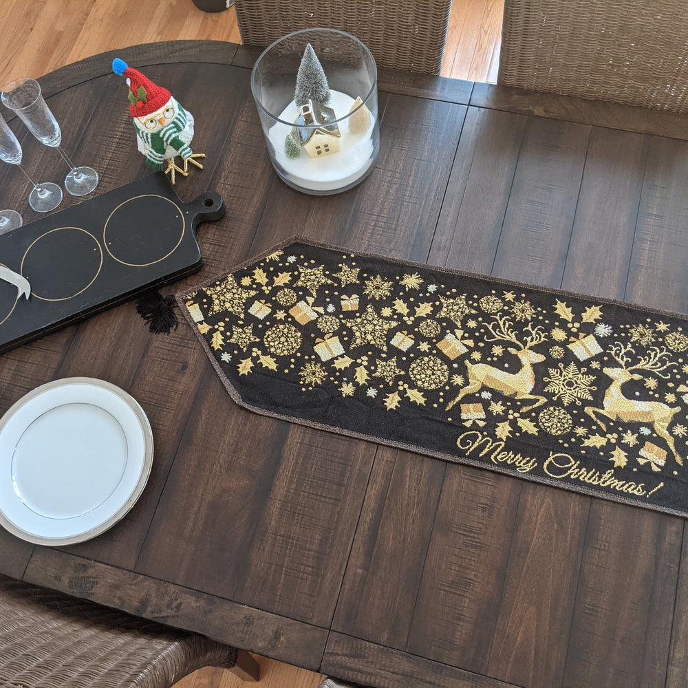 Magical Golden Reindeer Woven Tapestry Dining Table Runner