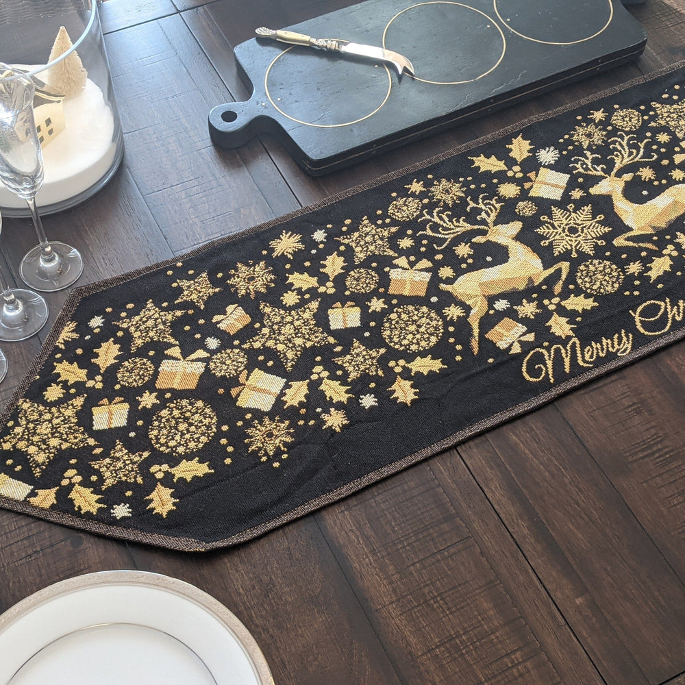 Magical Golden Reindeer Woven Tapestry Dining Table Runner