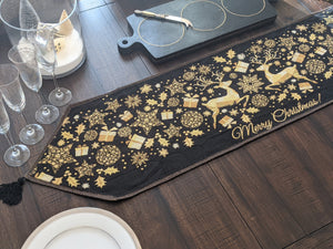 Magical Golden Reindeer Woven Tapestry Dining Table Runner