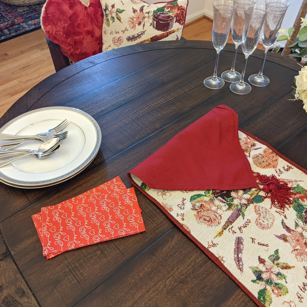 DaDa Bedding Sweet Heart Love Notes Pink Floral Woven Tapestry Dining Table Runner (18273)