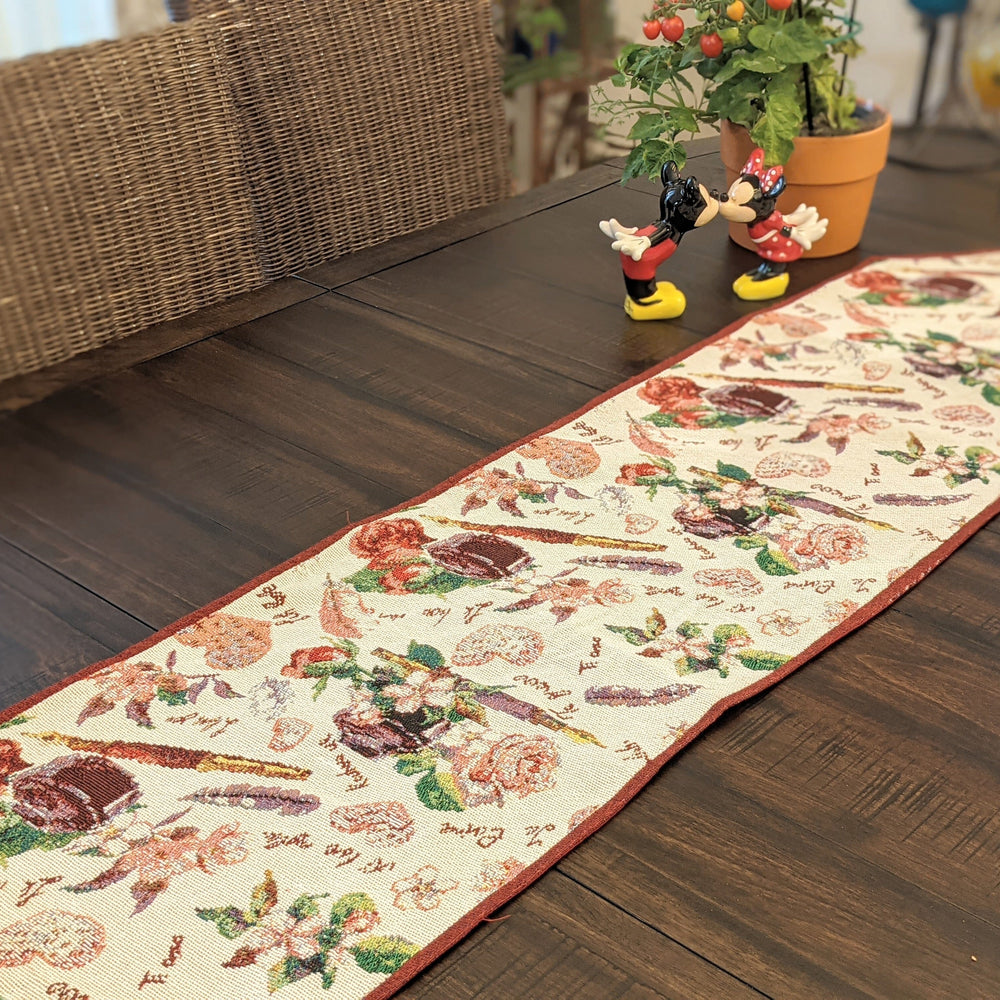 DaDa Bedding Sweet Heart Love Notes Pink Floral Woven Tapestry Dining Table Runner (18273)
