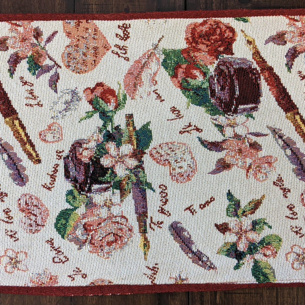 DaDa Bedding Sweet Heart Love Notes Pink Floral Woven Tapestry Dining Table Runner (18273)