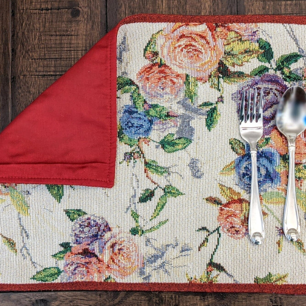 DaDa Bedding Set of 4-Pieces Vintage Romantic Roses Lovely Pink Floral Tapestry Placemats 13” x 19” (879)