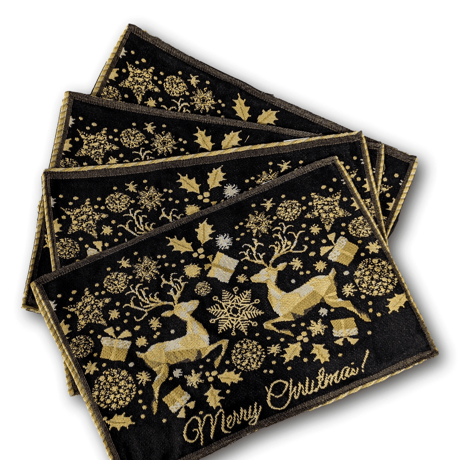 Set-of-4-Pieces-Magical-Golden-Reindeer-Woven-Tapestry-Dining-Table-Placemats-13”-x-19”-Placemat