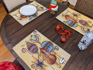 Set of 4-Pieces Starry Bohemian Lantern Ornaments Christmas Tapestry Placemats 13” x 19” (14916)