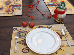 Set of 4-Pieces Starry Bohemian Lantern Ornaments Christmas Tapestry Placemats 13” x 19” (14916)