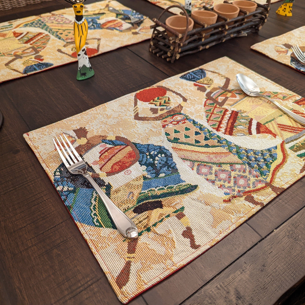 DaDa Bedding Set of 4-Pieces Dancing Women African Kwanzaa Tapestry Dining Table Placemats 13” x 19” (18117)