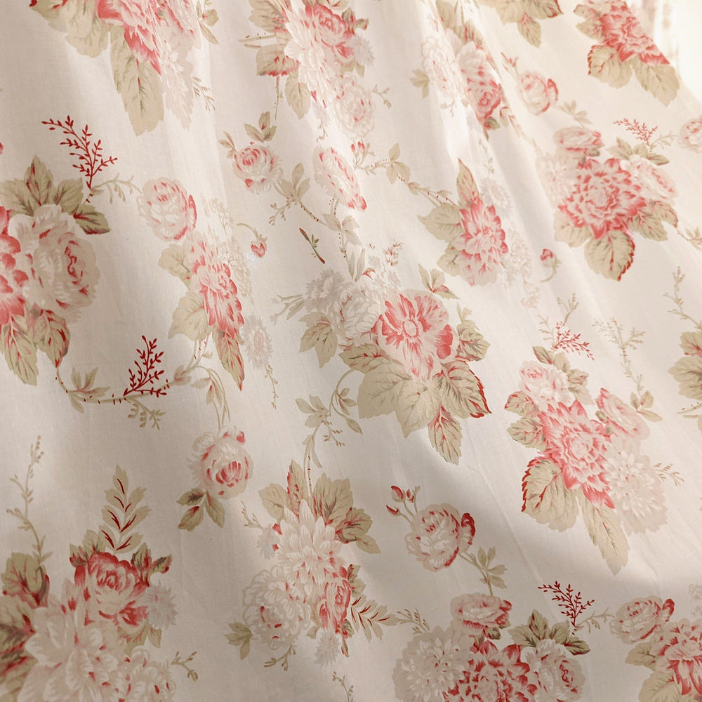 DaDa Bedding Set of 2-Pieces Hint of Mint Dainty Floral Pink Roses Cottage Sheer Window Panel Curtains (JHW3036)