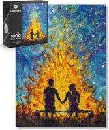 QuizQuirk-1000-Piece-Puzzle,-Romantic-Couple-by-Campfire-Painting-Jigsaw-Puzzle-for-Adults/Teens-(Puzzle-Saver-Kit-Included)-
