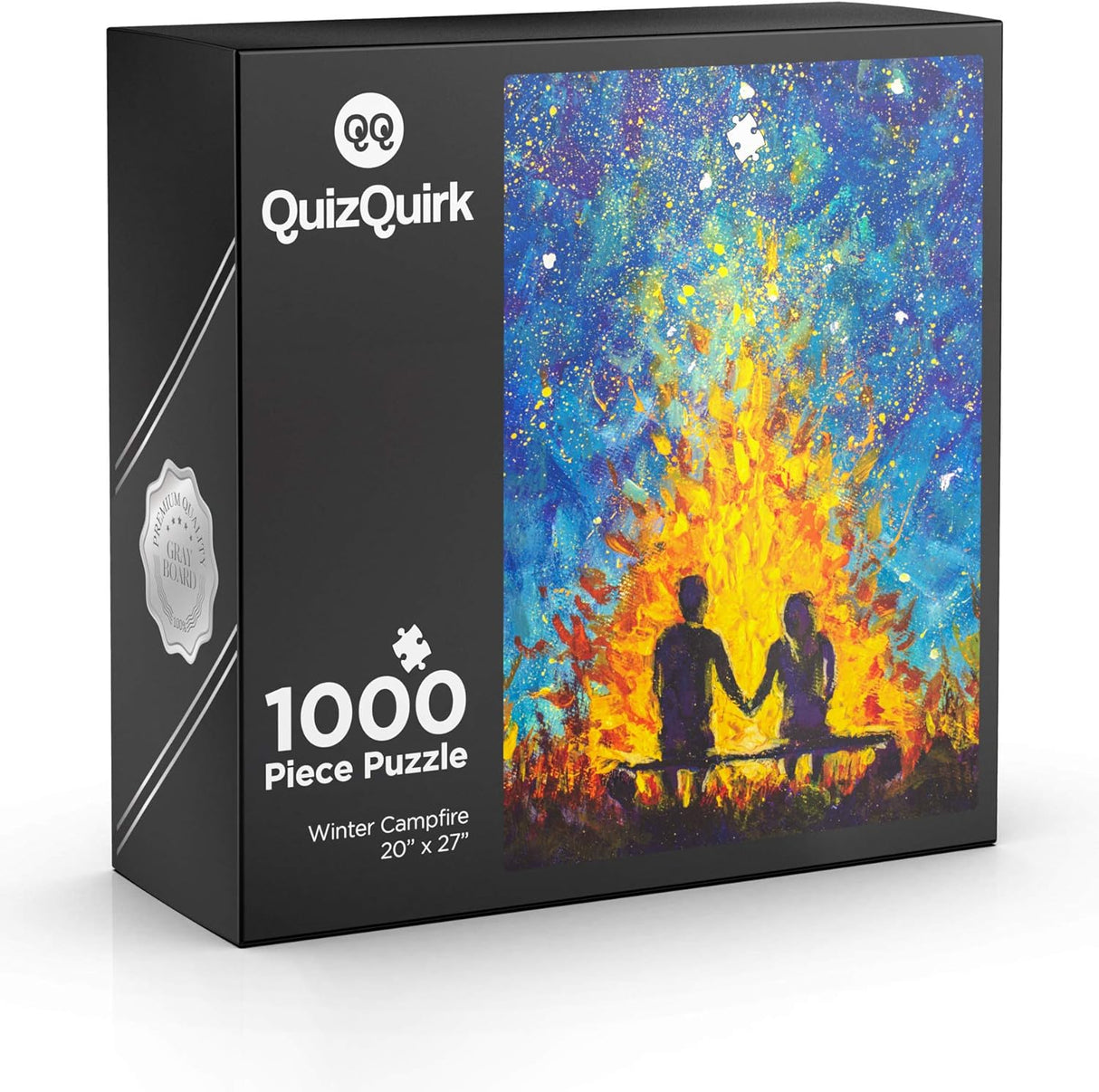QuizQuirk 1000 Piece Puzzle, Romantic Couple by Campfire Painting Jigsaw Puzzle for Adults/Teens (Puzzle Saver Kit Included)