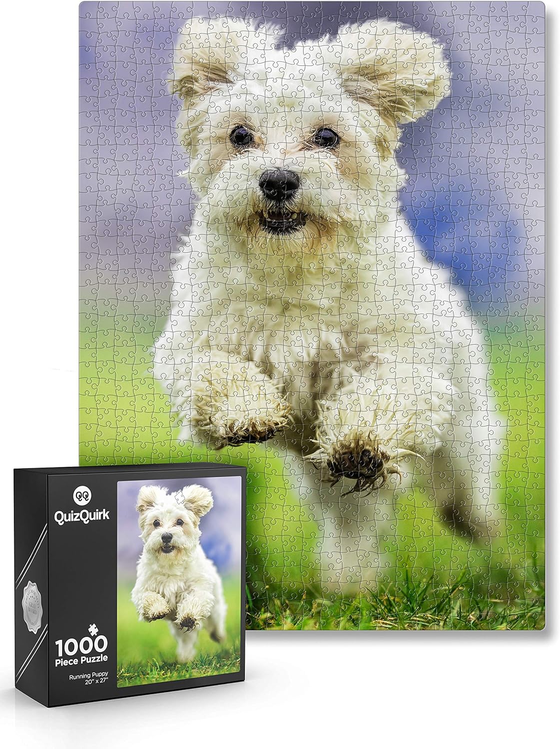 QuizQuirk-1000-Piece-Puzzle,-Jumping-Dog-Jigsaw-Puzzle-for-Adults/Teens-(Puzzle-Saver-Kit-Included)-