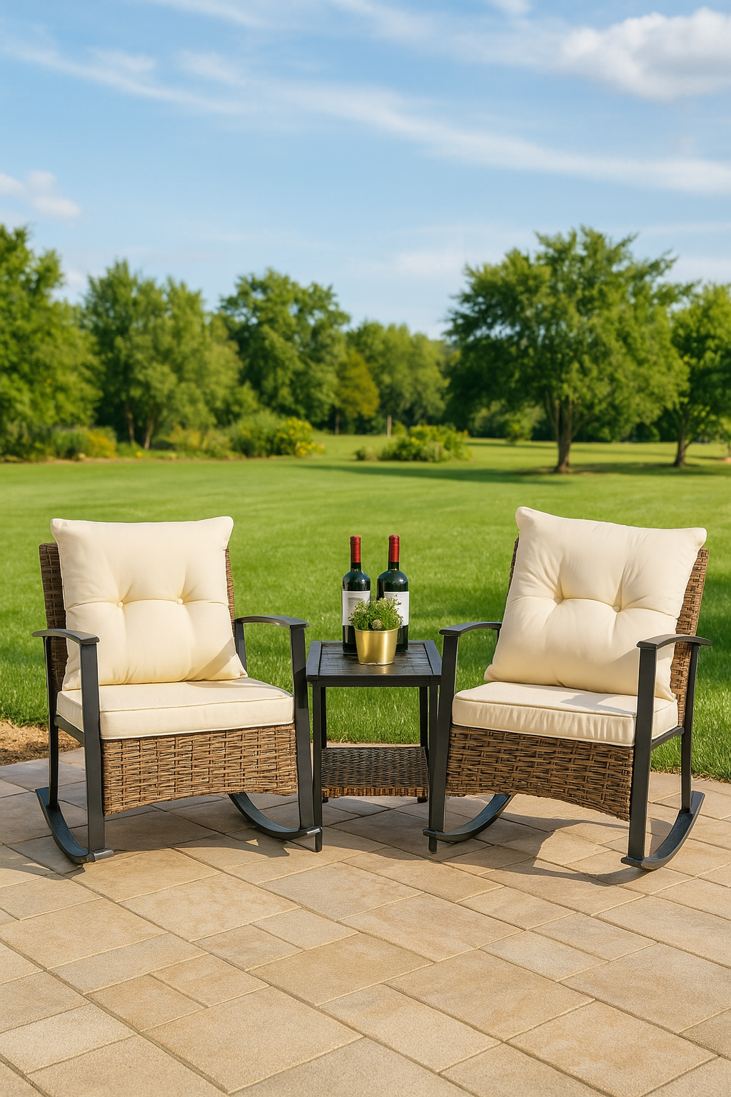 Candace 3 Piece Wicker Outdoor Rocking Chairs Bistro Set