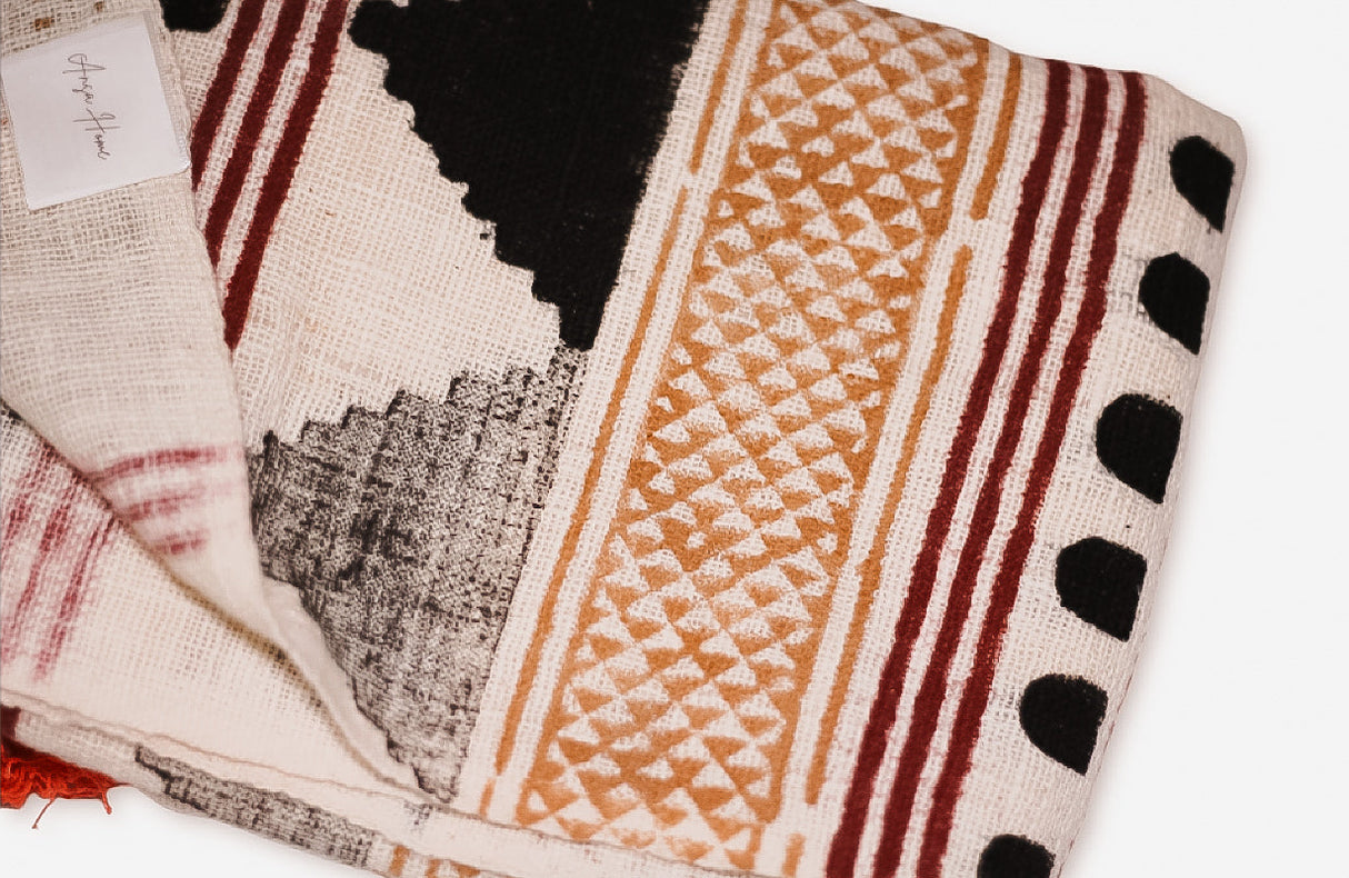 Multicolored Cotton Boho Throw Blanket with Tassels and Fringes