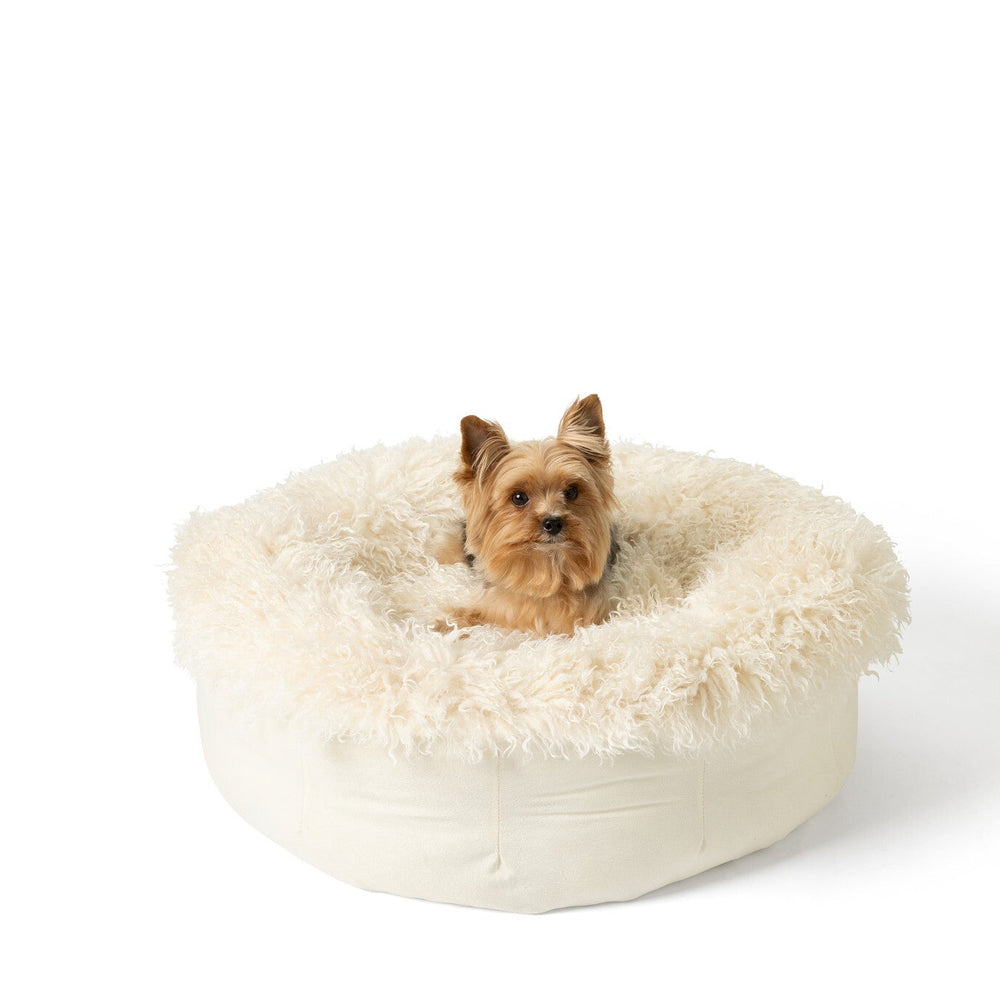 PupPouf™ Luxe Faux Fur Donut Dog Bed - Plush Sheep Ivory