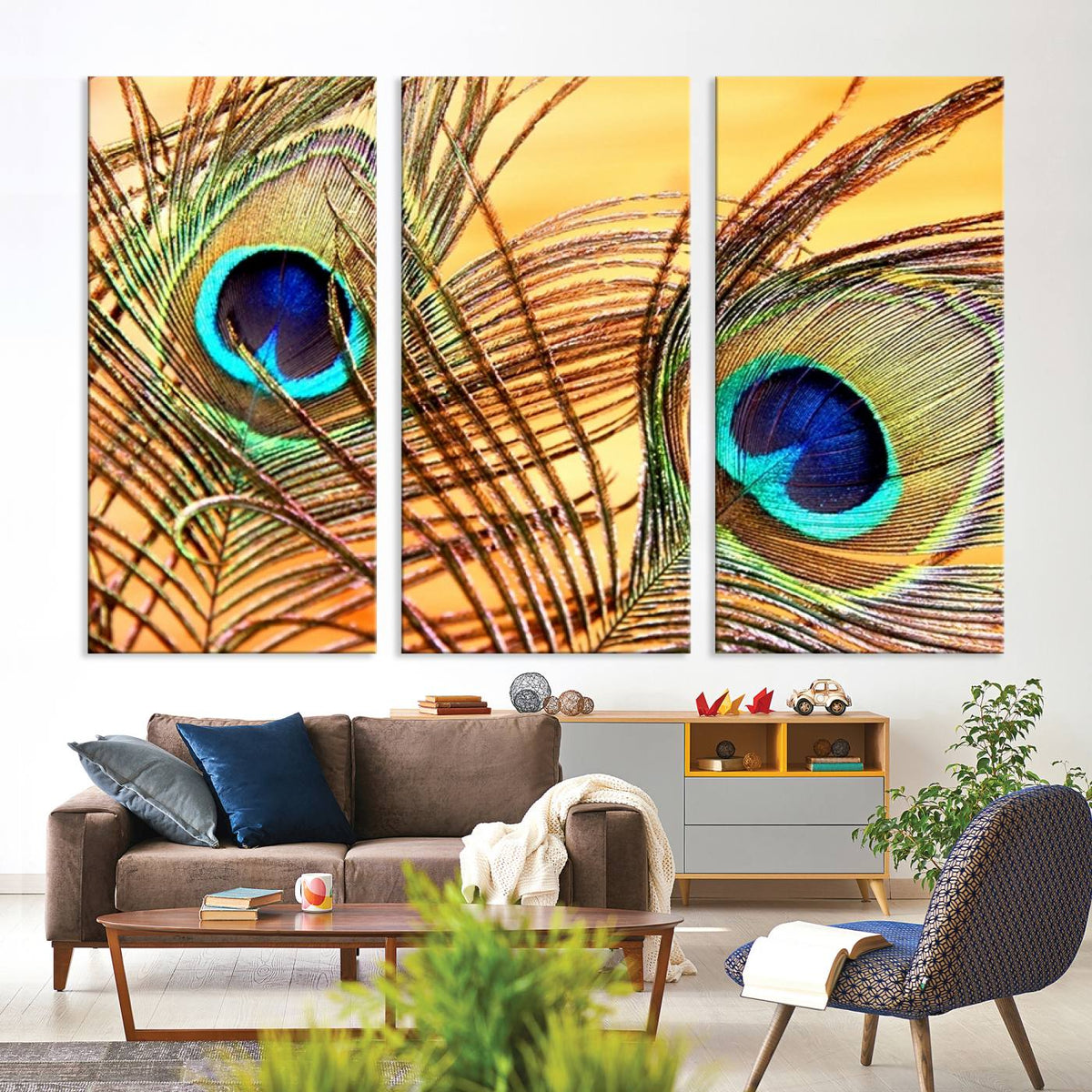 Peacock Feather Wall Art Print - Vibrant Green, Blue, and