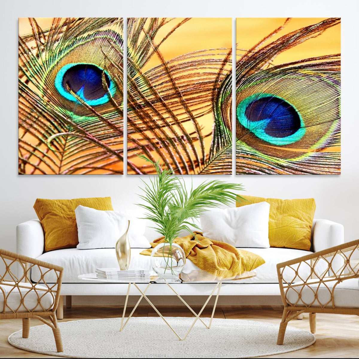 Peacock Feather Wall Art Print - Vibrant Green, Blue, and