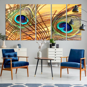 Peacock Feather Wall Art Print - Vibrant Green, Blue, and