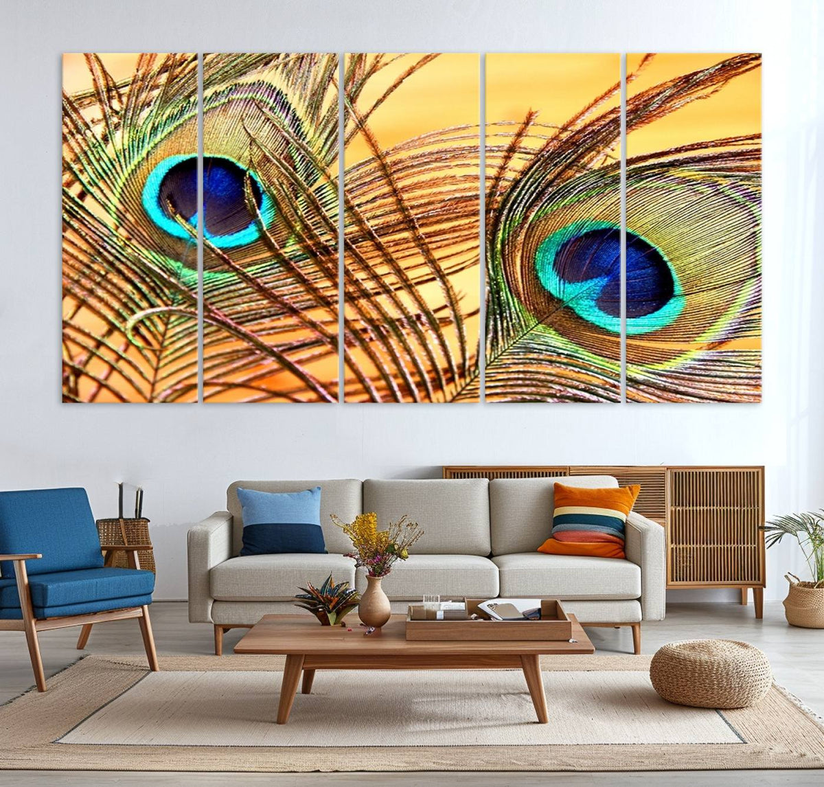 Peacock Feather Wall Art Print - Vibrant Green, Blue, and