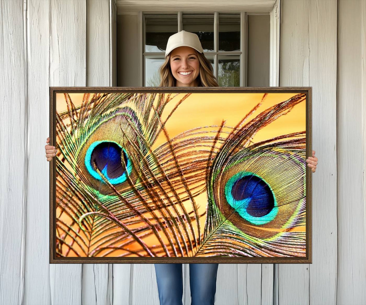 Peacock Feather Wall Art Print - Vibrant Green, Blue, and