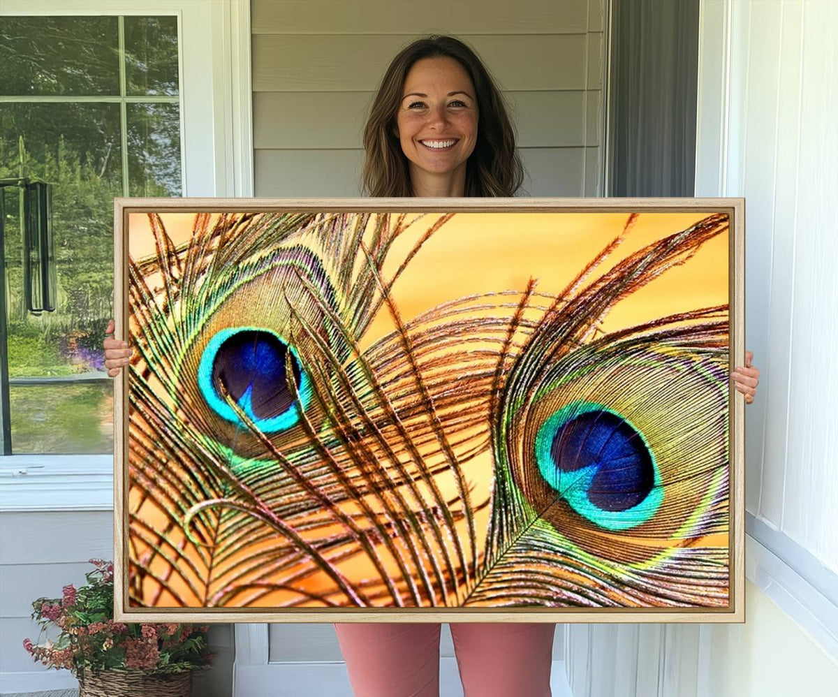 Peacock Feather Wall Art Print - Vibrant Green, Blue, and