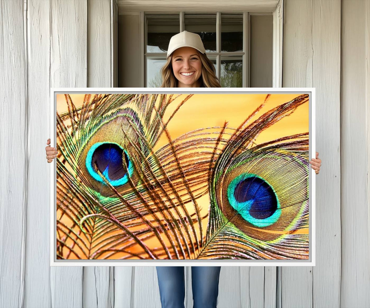 Peacock Feather Wall Art Print - Vibrant Green, Blue, and