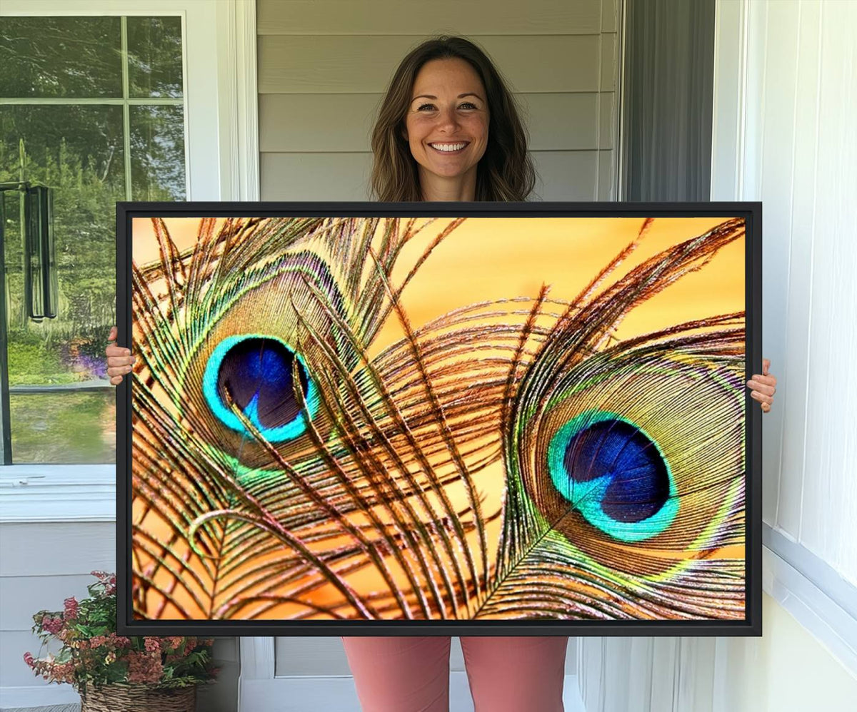 Peacock Feather Wall Art Print - Vibrant Green, Blue, and
