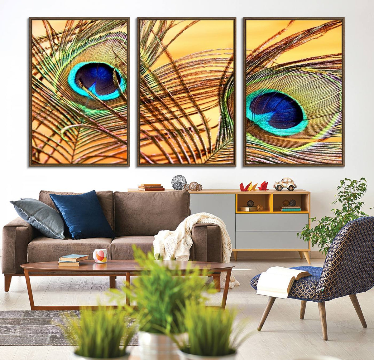 Peacock Feather Wall Art Print - Vibrant Green, Blue, and