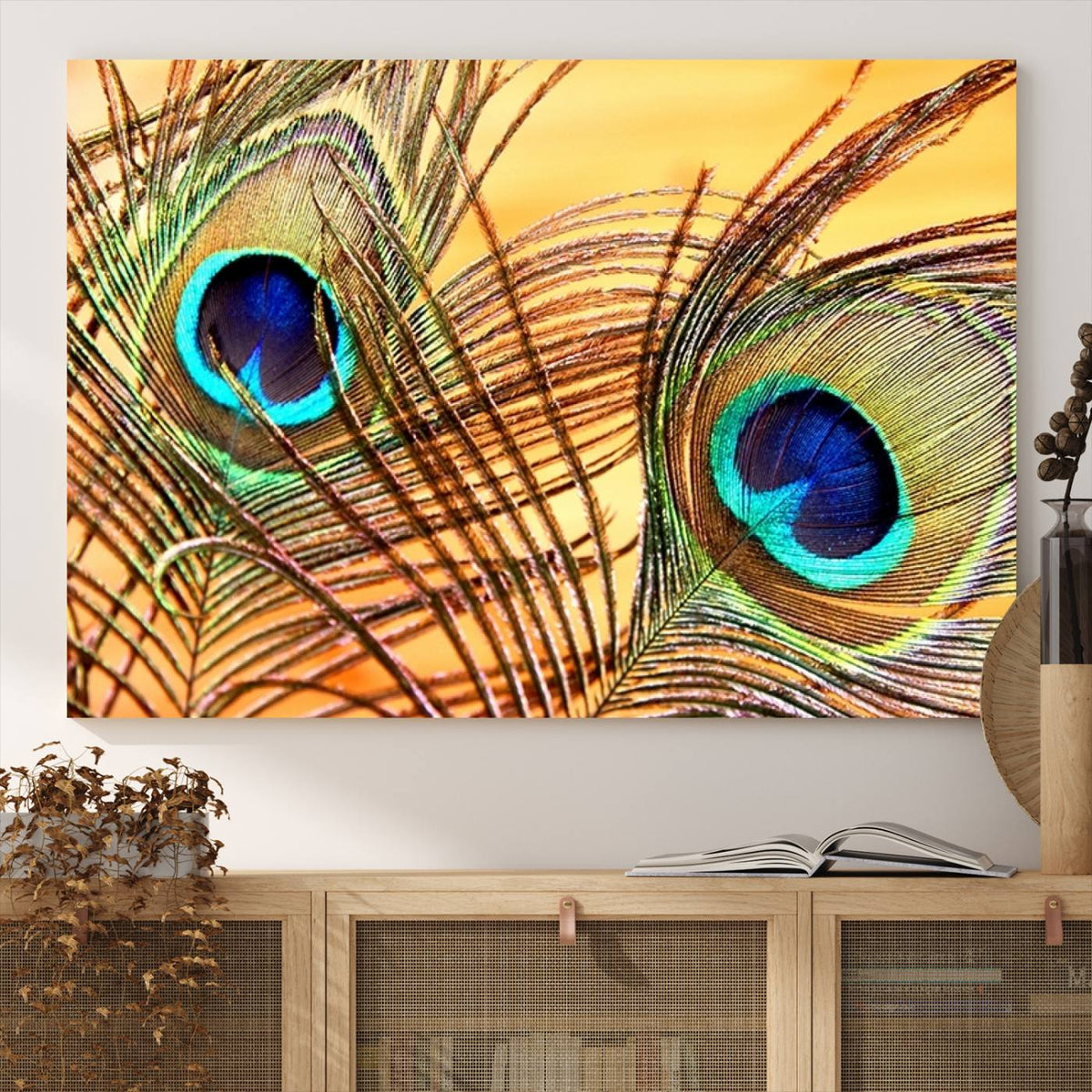Peacock Feather Wall Art Print - Vibrant Green, Blue, and