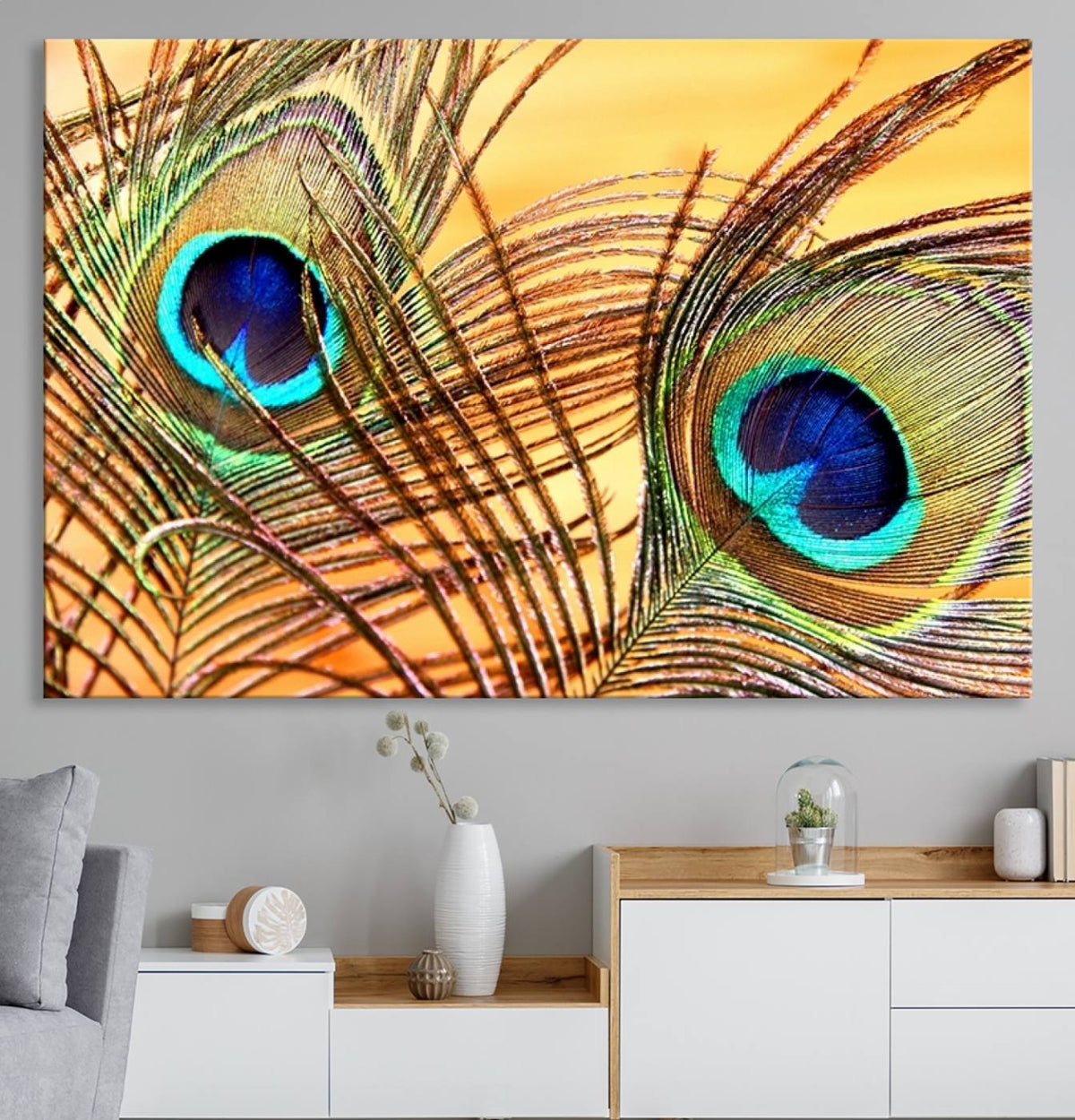 Peacock Feather Wall Art Print - Vibrant Green, Blue, and