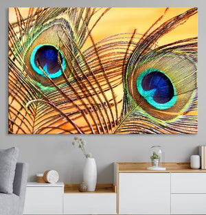 Peacock Feather Wall Art Print - Vibrant Green, Blue, and